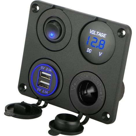 4-in-1-12-v-schalttafel, 4,2-a-usb-ladesteckdose Mit Zwei Ausgängen Und Wasserdichtem Ein/aus-wippschalter, Led-digitalvoltmeter-buchse Und Zigarettenanzünder
