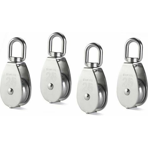 4-teiliger M25-einzelrollenblock, 304-edelstahl-riemenscheibenrolle, Krandrehhaken, Glattes Drahtseil, Kabelbelastung 331 Lbs/150 Kg
