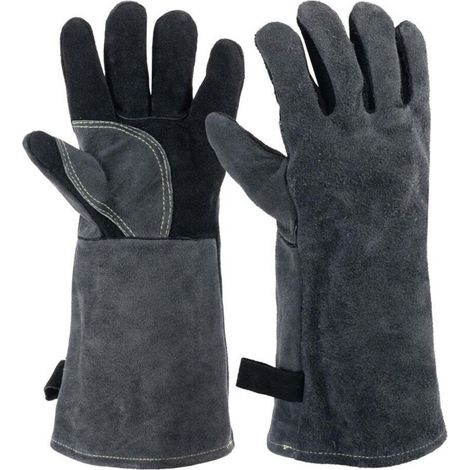 40 Cm Große Leder-grillhandschuhe, Hitzeschutzhandschuhe Für Feuer, Schweißen, Kamin, Ofen, Küche, Bratpfanne