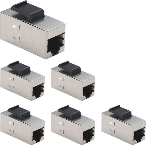 6 Stück Cat6a Keystone-buchsen, Rj45-kupplungen Buchse Auf Buchse, Gerade, Abgeschirmt, Inline-cat6a-ethernet-netzwerkkabelmodul, Silber