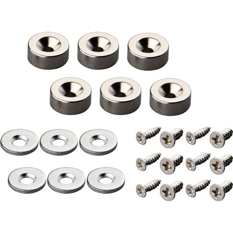 6 Stück Neodym-magnete 3 Kg Stärke 12 X 5 Mm Mit Loch Und Kapsel, Versenkter Topfmagnet Mit Schrauben Und 6 Stahlpads, Leistungsstarke Magnete Für Tür, Garage, Zelt, Küche