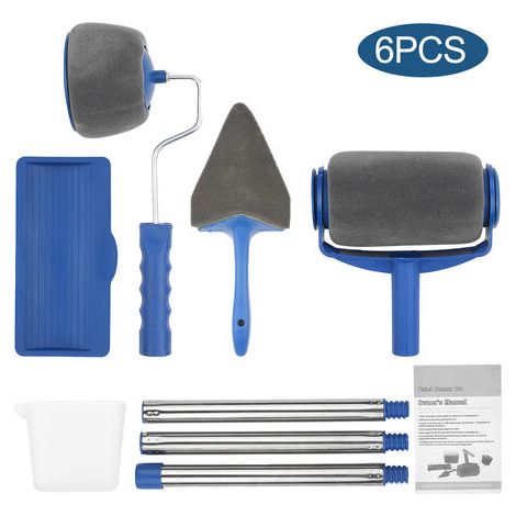 6-teiliges Pinsel-set, Nahtlos, Neuer Trommeltyp, Multifunktions-farbroller, Haushalts-eckpinsel, Malwerkzeug, Pinsel, Blau, Grau, Fei Yu