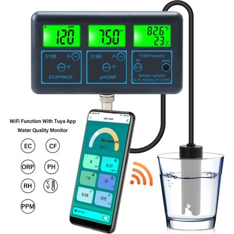 7-in-1 Ph/ec Ppm Cf-leitfähigkeitsmessgerät Wasserqualitätstester 0,0–14,0 Ph/019,99 Ms/cm Aquarium, Hydrokultur-werkzeug