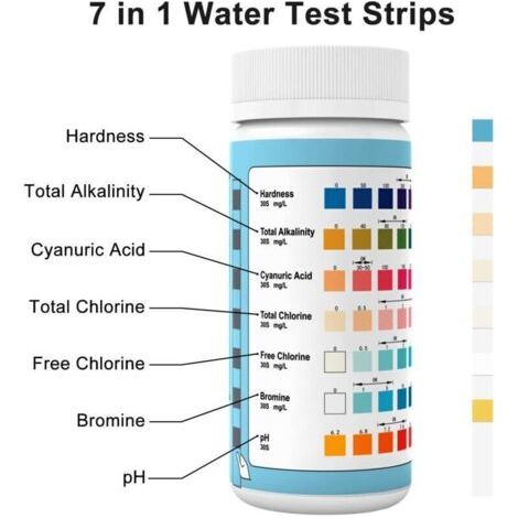 7-in-1-schwimmbad-teststreifen, 100 Schwimmbad-teststreifen, Schwimmbad- Und Spa-tester, Schwimmbad-teststreifen, Schwimmbad-wassertest, Ph-wert, Chlor, Brom, Gesamthärte, Cyanursäure Und Mehr