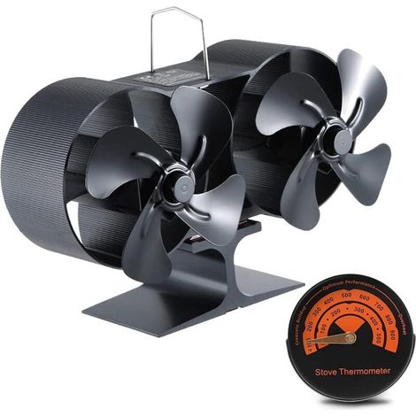 8-blatt-holzofenventilator, Thermischer Antrieb, Doppelmotor, Integriertes Thermometer Für Holzöfen/kamine, Leiser Betrieb, Effiziente Wärmeverteilung