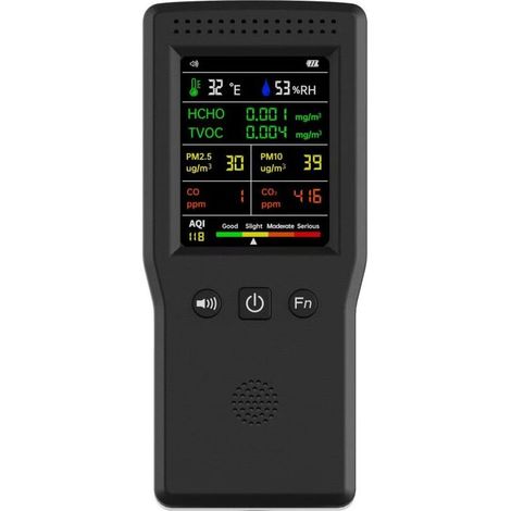 9-in-1-lcd-display Für Luftqualität, Co2, Co, Pm2,5, Hcho, Tvoc, Temperatur, Luftfeuchtigkeit, Heimluftqualität, Schwarz