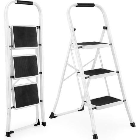 Amxcnoy 3-stufen-leiter, Leichte Klappbare Trittleiter Für Erwachsene Mit Rutschfesten Pedalen, Robust Und Tragbar, Mit Handläufen, Tragfähigkeit 150 Kg, Ideal Für Küche Und Zuhause.
