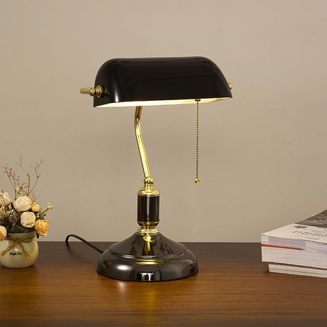 Aafgvc – Vintage-schreibtischlampe Aus Schwarzem Und Weißem Glas – Goldmetallsockel – E27 Verstellbarer Lampenschirm – Maximale Leistung 60 W