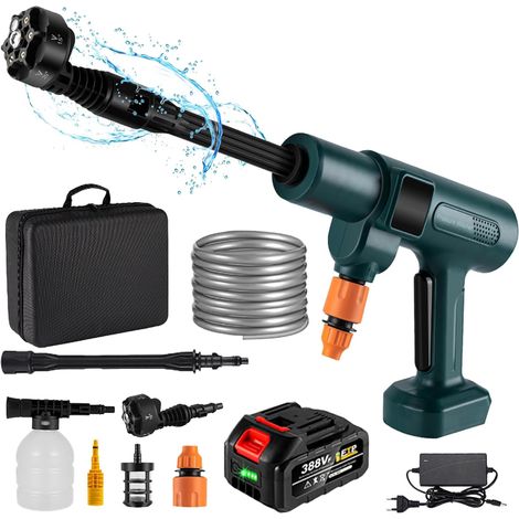 Akku-hochdruckreiniger, Tragbar, Kabellos, Hochdruckreiniger, Durchflussrate 4,1 L/min, Für Die Reinigung Von Autos, Haus, Garten, Bewässerung, Sechs-in-eins-düse, 18-v-batterie, 5 M Schlauch