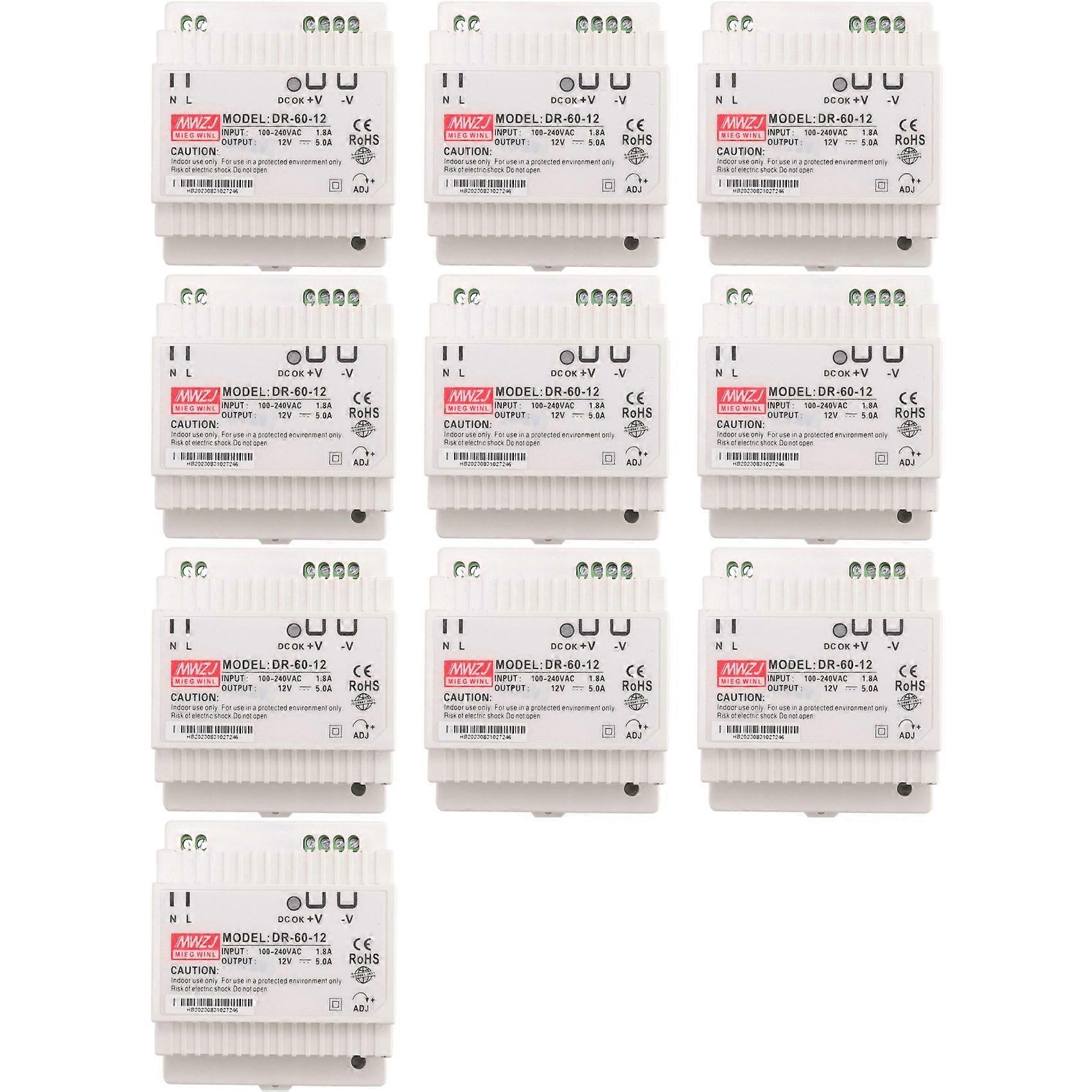 Transformateur 10x Dr-60-12 12 Volts 5 Ampères Alimentation Industrielle Sur Rail Din 220 V Ca Vers 12 V Cc (12 V)
