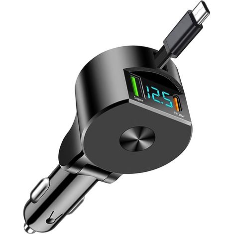 Ausziehbares 3-in-1-autoladegerät – 75 W, Pd3.0-schnellladegerät, Usb-a Und Usb-c, Adapter Mit Ausziehbarem Kabel, Kompatibel Mit Iphone 16/15/pro Max/plus/pro