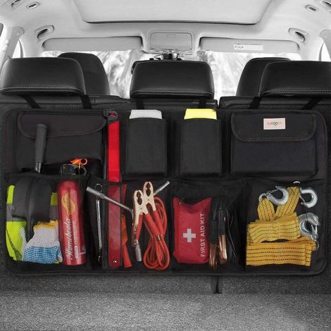 Auto-aufbewahrungs-auto-organizer [superkapazität] Auto-organizer, Ausgestattet Mit [elastischem Netz Und 4 Zauberstäben] Auto-aufbewahrungskofferraum