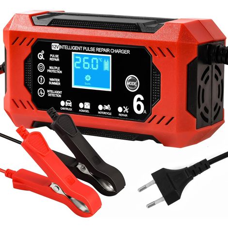 Autobatterieladegerät, 12v 6a Smart Batterieladegerät, Motorradbatterieladegerät Mit Lcd-display, Batterieladegerät Für Auto, Motorrad, Lkw, Agm, Gel, Nass, Sla