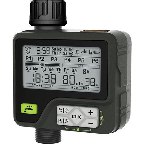 Automatischer Bewässerungsprogrammierer Mit Regensensor, Timer Für Gartenbewässerungssystem, 6 Unabhängige Programme, 13,6 X 10,1 Cm