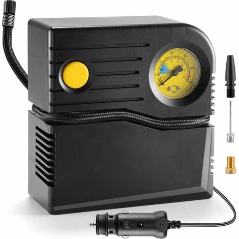 Autoreifenfüller Mini Tragbarer Luftkompressor Analoger Füller Autoreifenpumpe Zigarettenanzünder Elektrische Fahrradpumpe Mit Manometer Und Ventiladaptern (gelb)