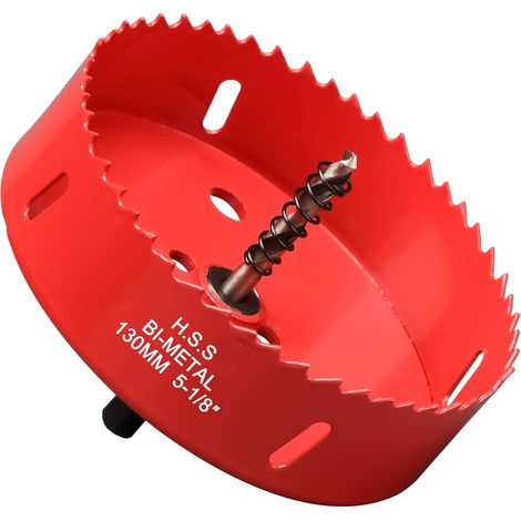 Bimetall-lochsäge 130 Mm, M42 Hss Bimetall-lochsäge Mit Robustem Zentrierbohrer Für Eisen, Aluminium, Holz, Trockenbau, Rohre, Faserplatten, Rot