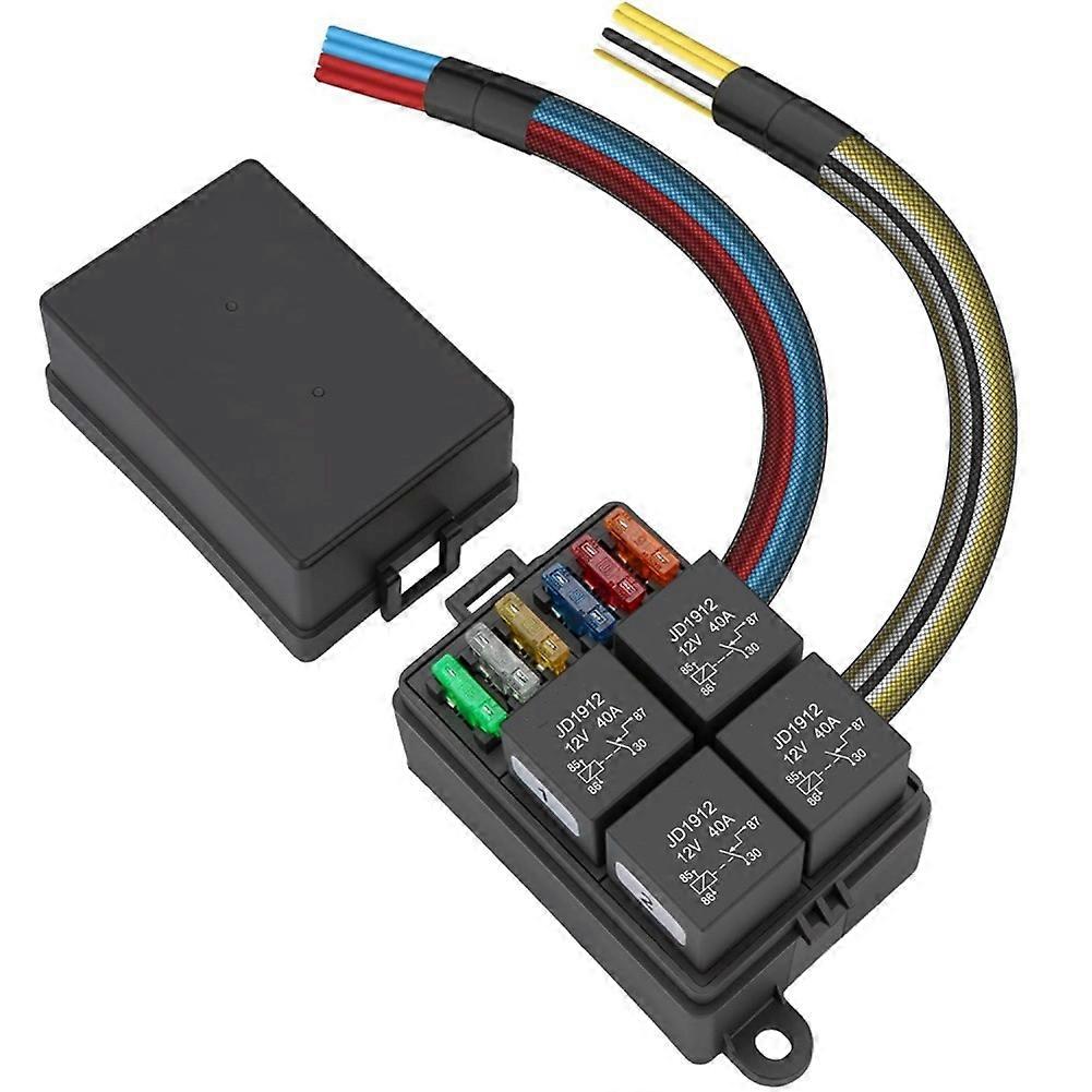 12v-sicherungs- Und Relaiskasten Mit Vorverdrahtung, 4 Relais Et 6 Atc/ato-flachsicherungen, 4-poliger 40a-relaisblock-satz, For Pkw, Lkw, Boote