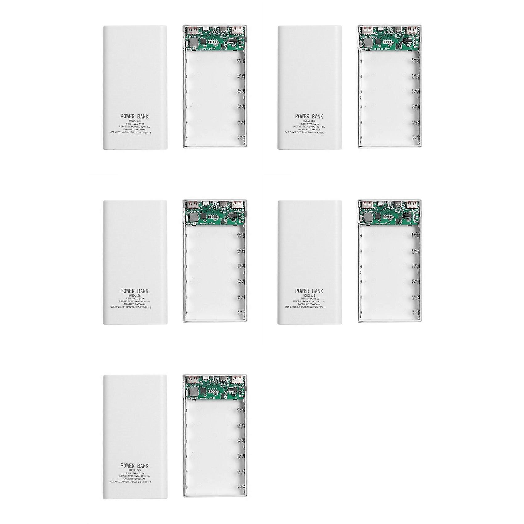 Boîtier De Batterie Externe Pour 5 Batteries 18650 (blanc), 5 V, 2,1 A, Écran Lcd, Capacité De 20 000 Mah, Compatible Avec 6 Batteries 18650.