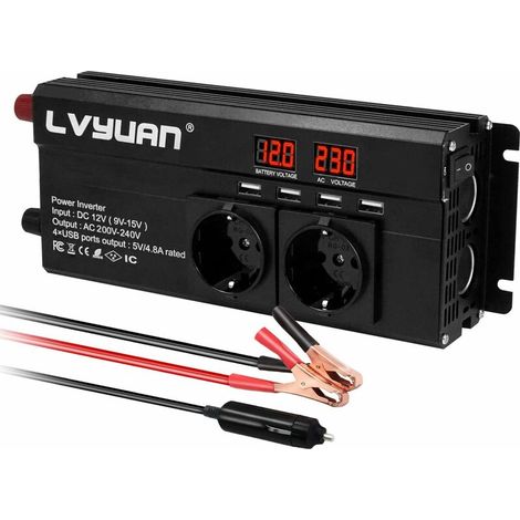 Choyclit – 12v 220v 1500w Spannungswandler – 2 Ac-steckdosen Und 4 Usb-anschlüsse – Led-spannungsanzeige – Überhitzungsschutz