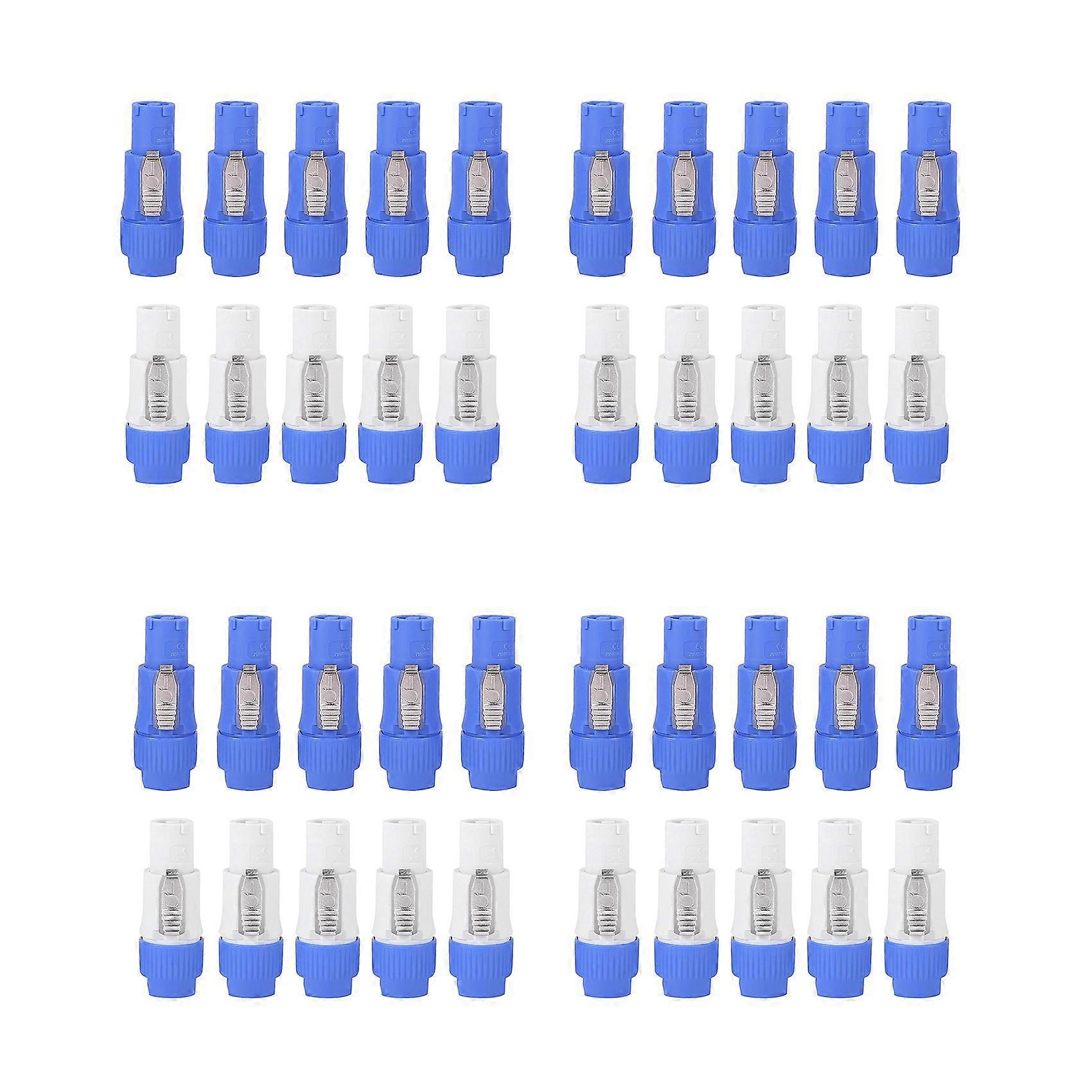 Lot De 40 Connecteurs Speakon Nac3fca Mâles 3 Broches Powercon 20 A 250 V Ca, Bleus Et Blancs
