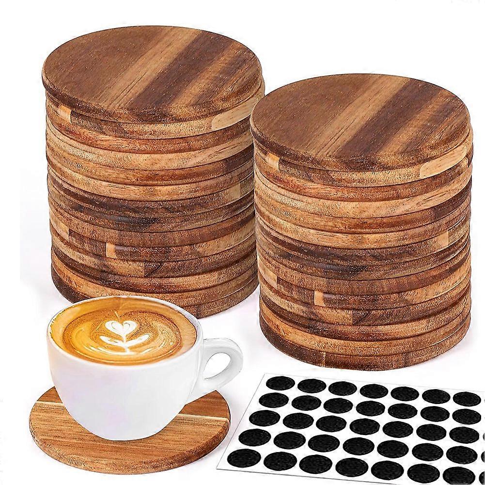 Lot De 26 Sous-verres Ronds En Bois D'Acacia Brut De 10 Cm De Diamètre, Avec Picots Antidérapants En Silicone, Parfaits Pour Les Loisirs Créatifs.