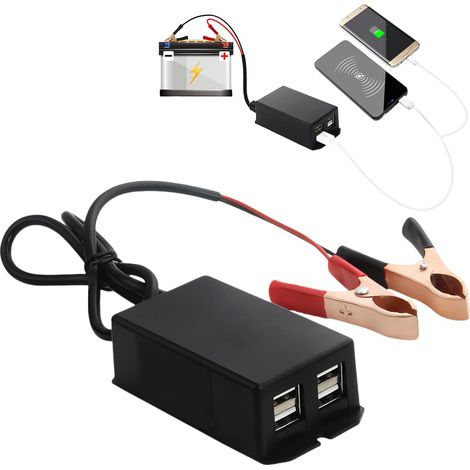 Dc-konverter Mit Krokodilklemme – Motorrad-usb-ladeadapter, 12 V, 24 V Auf 5 V, 3 A – 4 Usb-anschlüsse – Schnellladegerät Für Telefone Und Tablets