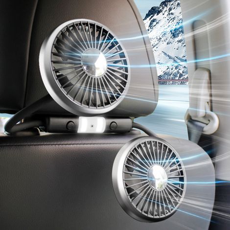 Doppelkopf-usb-autoventilator Für Den Rücksitz, 5 V, 2 A, 3 Geschwindigkeiten, 360 Grad Drehbarer Hinterer Beifahrerventilator Mit Licht Für Suv, Wohnmobil, Lkw