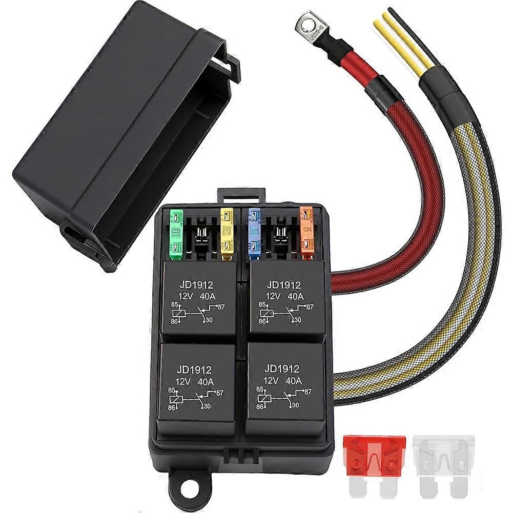 Boîte À Fusibles Et Relais 4 Voies 12 V, 4 Relais Et 4 Fusibles À Lames Atc/ato, Bloc Universel Pour Voitures, Camions, Bateaux Et Autres Embarcations.