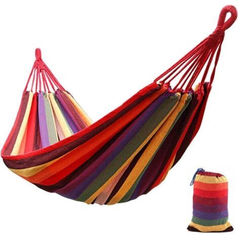 Einzel-/doppel-hängematte, Camping-hängematte, Tragbare Baum-hängematte Mit Outdoor-tasche, Einzel-/doppel-personenbett Für Garten, Veranda, Draußen Und Drinnen (rot/gelb) – Rot-gelb