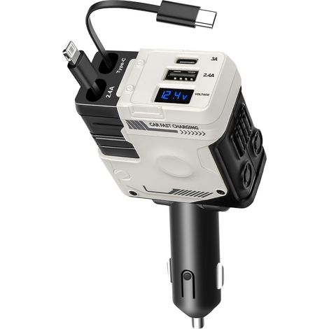 Einziehbares Autoladegerät – 66 W, Usb-c-schnellladung Mit Adapterkabel, Kompatibel Mit Iphone, Google Pixel, Galaxy