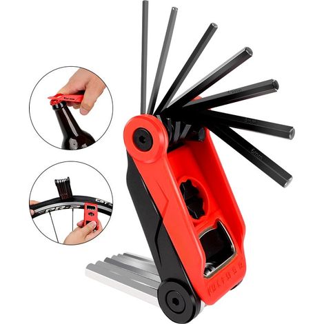 Fahrrad-werkzeug-set, Radfahren, Reparatur, Sechskant-inbusschlüssel, Flaschenöffner, Reifenheber, Multitool-set, Mtb, Rennrad, Reparaturwerkzeug (rot, Schwarz)