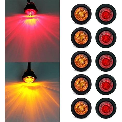 Groofoo 10 Stück 3/4 Zoll 12 V Led Runde Seitenmarkierungsleuchte Für Lkw, Auto, Bus, Anhänger, Wohnwagen, Boot, Rücklicht, Bremslicht (gelb + Rot)