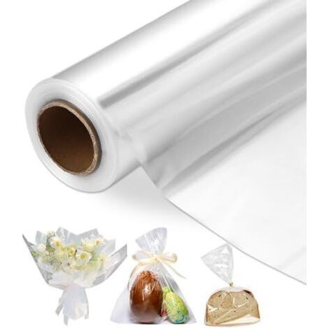 Geschenkpapierrolle, Transparent, 80 Cm X 20 M – Zellophanverpackung 4,7 Mm Für Süßigkeiten, Geschenke, Blumen (auf 43 Cm Gefaltet) – Muntra