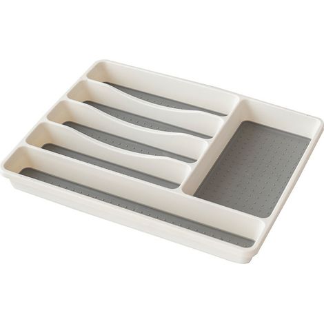 Groofoo – Besteckkasten 6 Fächer Für Küchenschublade – Optimierte Aufbewahrung 41 X 33 X 5 Cm – Hochwertiger Grauweißer Kunststoff