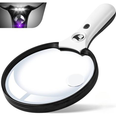 Große Lupe Mit Lampe, 10-fach, 20-fach, 45-fach, Handlupe Mit Beleuchtung, 3 Led-leuchten, Reinigungstuch Für Ältere Leseuntersuchungen (weiß)