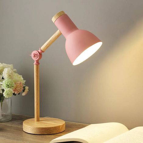 Holz-eisen-led-klappschreibtischlampe, Nordisches Kreatives Design, Einfacher Augenschutz, Lesetischlampe, Wohnzimmer, Schlafzimmer, Heimdekoration, Hellrosa Und Blau
