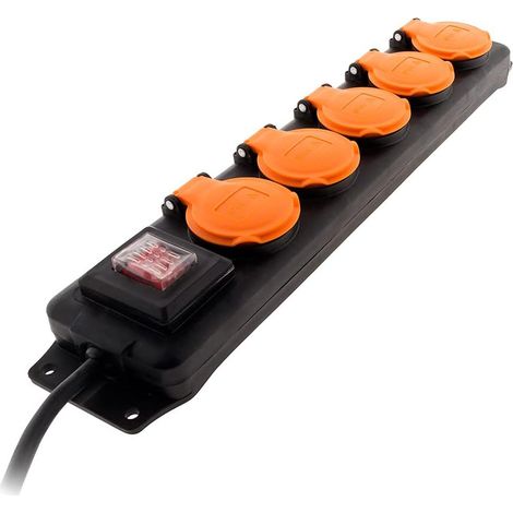 Ip44 Wasserdichter Block 5 Steckdosen 16a 2p+e Mit Klappen Und Schalter – Ho5rrf 3g1mm² Kabel 1,5 M – Schwarz