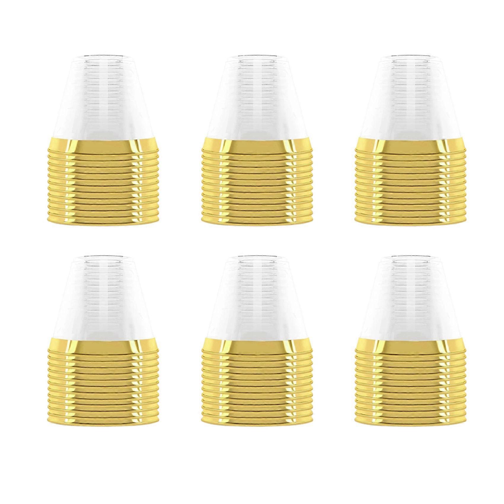 Gobelets En Plastique 72x 26 Cl, Rigides Et Jetables, Verres À Vin Transparents Pour Fêtes Et Mariages, Bord Doré.