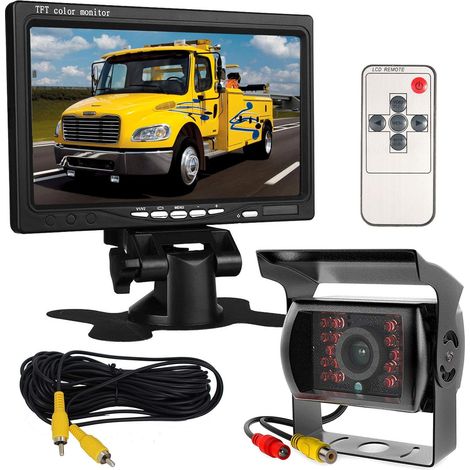 Ikodm – 7'' Hd Lcd Tft Monitor 12v-24v – Wasserdichte Rückfahrkamera Mit Nachtsicht – 120° Winkel – 10m Videokabel Für Fahrzeuge