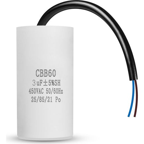 Iruihoo Cbb60 Motorstartkondensator, 450 V, 3 Uf, 50/60 Hz, Störungsfrei, Mikrofarad Mit Draht