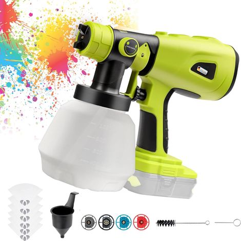 Kabelloses Farbspritzgerät, Kompatibel Mit Ryobi 18-v-akku, Elektrische Farbspritzpistole Mit 4 Düsen, 3 Modellen Und Abnehmbarem 1000-ml-tank