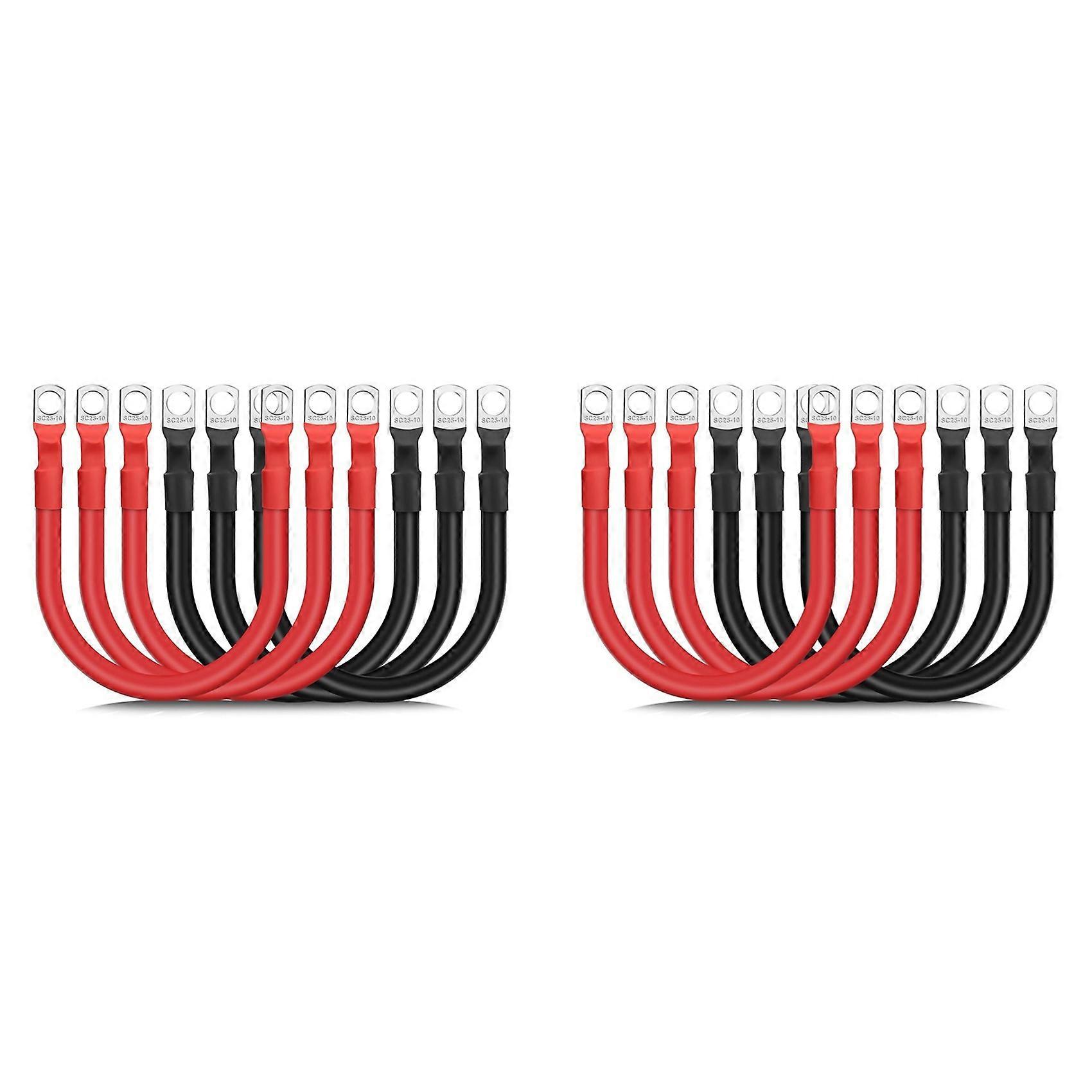 Lot De 12 Câbles De Batterie 4 Awg, 30 Cm, Pour Onduleur De Batterie Marine, Avec Cosses En Cuivre Étamé 3/8 Po, Pour Applications Solaires Automobiles.