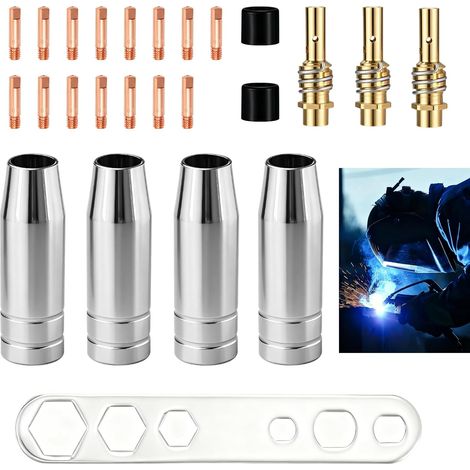 Kit Mit 25 Mig/mag Mb15 15ak, Brennerzubehör-schweißverbrauchsmaterialien, 15 M6 0,8 Mm Kontaktspitzen, 4 Konischen Gasdüsen, 3 Düsengriffen, 2 Isolatoren, 1 Verstellbarer Schraubenschlüssel