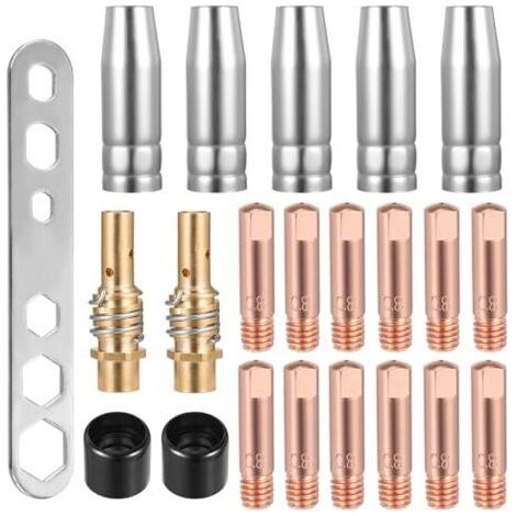 Kit Mit 22 Verbrauchsmaterialien Für Mig/mag-schweißgerät, Einschließlich: 12 M6 0,8 Mm Kontaktspitzen, 5 Schweißdüsen, 2 Düsenhalter, 2 Isolatoren Und 1 Schlüssel Für Mb15ak Mig/mag-schweißbrenner.