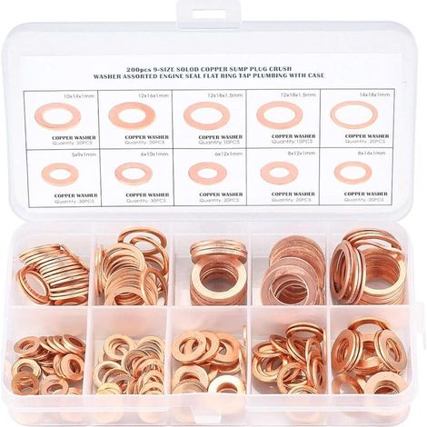 Kupfer-metall-unterlegscheiben, Dichtungsringdichtungen, Flache Unterlegscheiben, O-ring Mit Box Zum Abdichten – 200 Stück/m5 M6 M8 M10 M12 M14