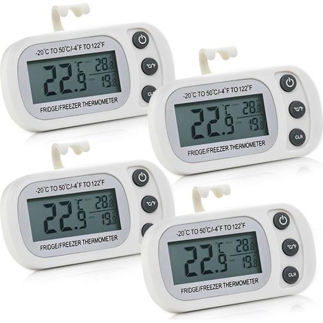 Kühlschrank-thermometer, 4 Stück, Wasserdichtes Kühlschrank-temperatur-thermometer Mit Großer Lcd-anzeige, Min/max °c/°f-funktion, Gefrierschrank-thermometer