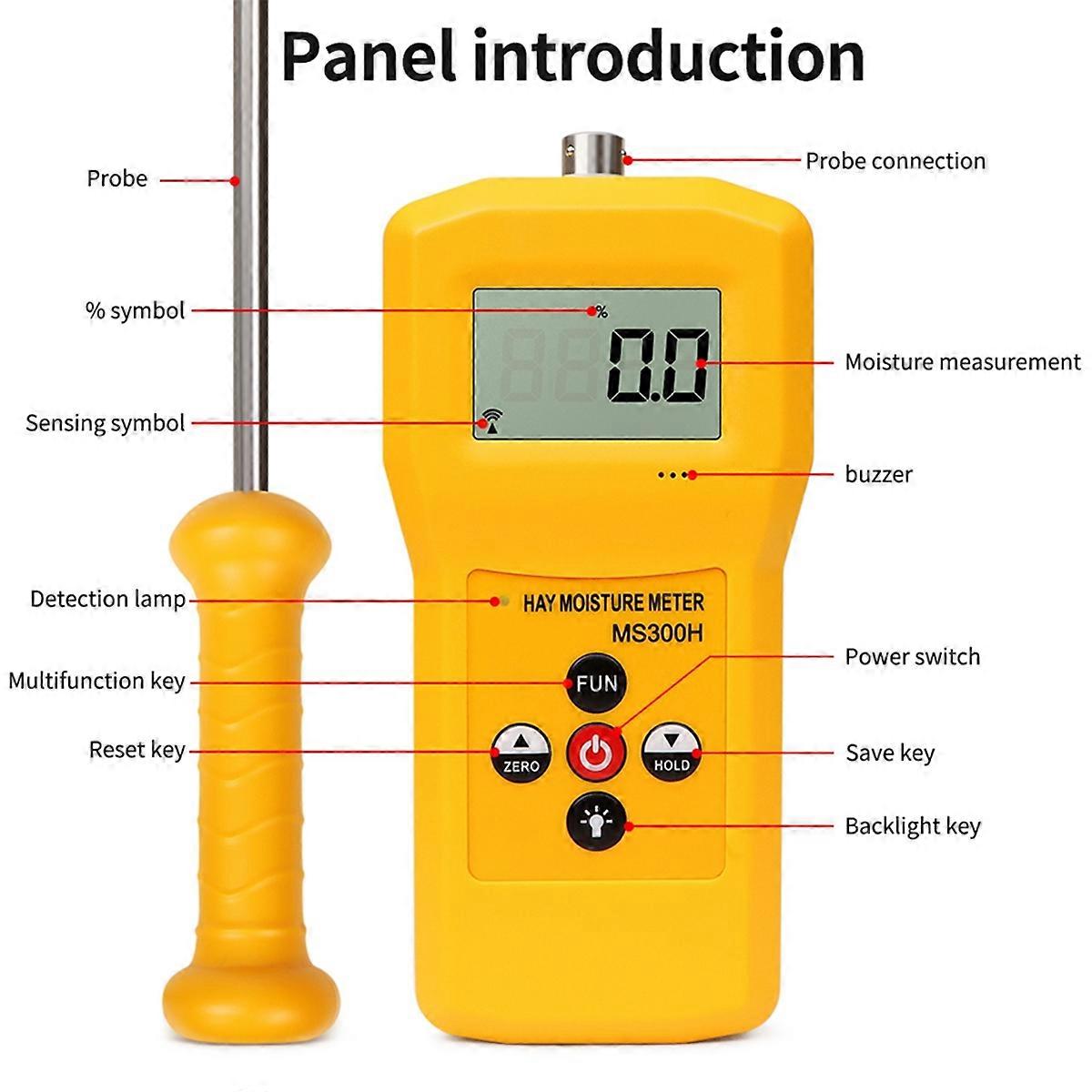 Ms300h Humidimètre Portable Pour Foin Avec Sonde Pour Balles De Foin, Paille De Céréales, Graminées Fourragères, Leymus Chinensis