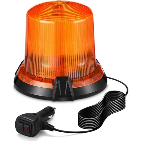 Led 12 V/24 V Orange Rotierende Rundumleuchte, Magnetisches Blinklicht, 2 Blitzmodi Mit 5 M Zigarettenanzünder-kabel Für Lkw, Traktor, Fahrzeug [energieklasse A++]
