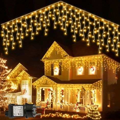 Lichterkette Für Den Außenbereich, 10 M, 400 Leds, Weihnachtsvorhang Mit Wasserdichtem Timer, 8 Modi, Anschließbarer Speicher, Lichterkette, Vorhang Für Balkon, Weihnachtsdekoration Im Freien – Warmwe