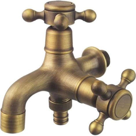 Linghhang – 1/2' Vintage-gartenwasserhahn Aus Messing – Doppelter Abfluss – Austauschbarer Auslauf – Für Waschmaschinen Und Kupferwaschbecken